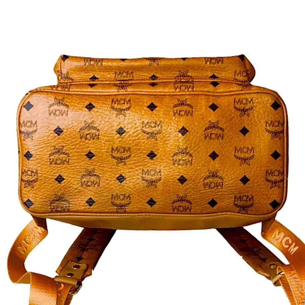 MCM Cognac Visetos Metallic Embellished Full Size Unisex Backpack Book Bag